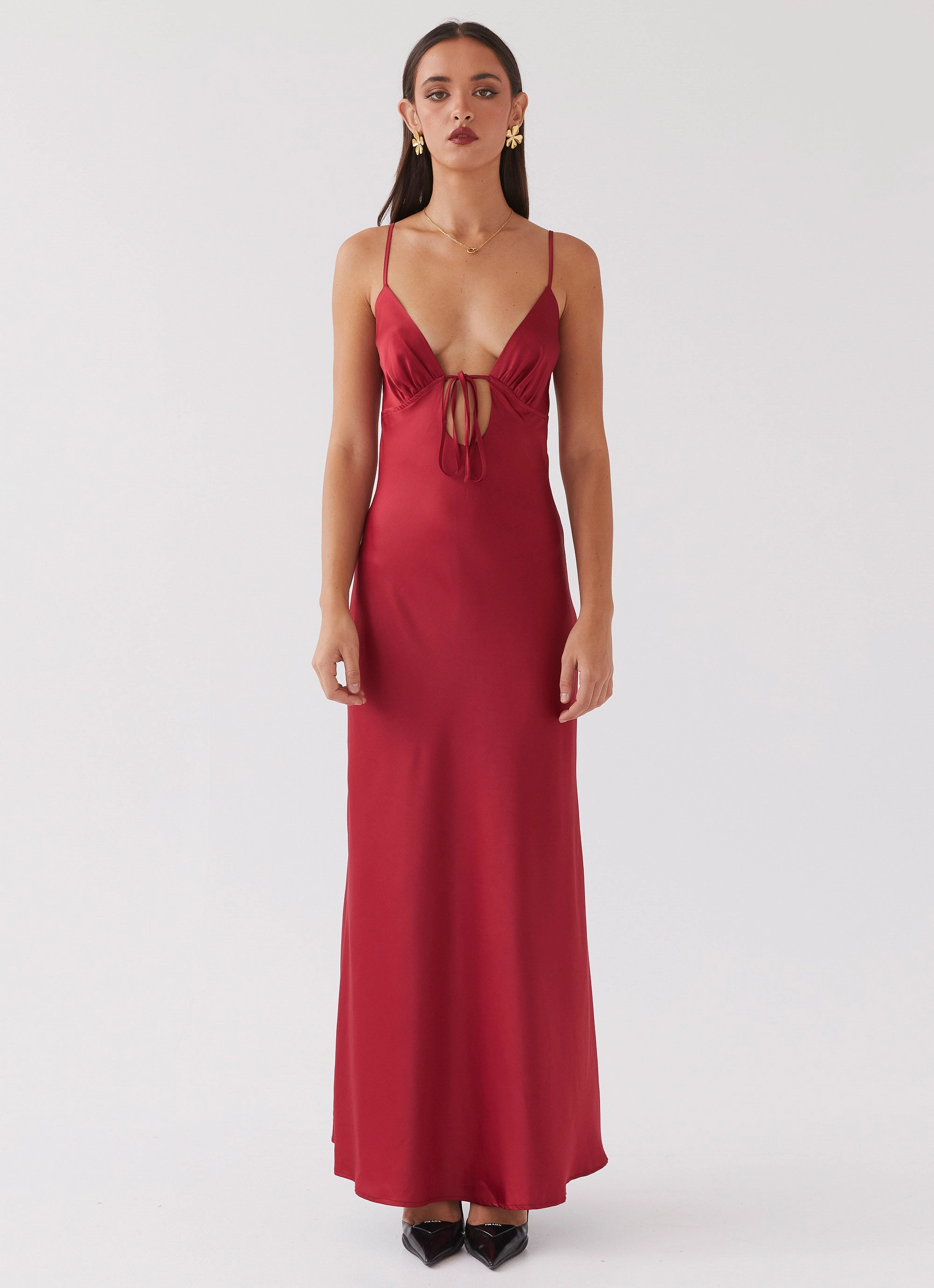 Tailored-fit Comfortable fit for outings Flora Satin Maxi Dress - Cherry