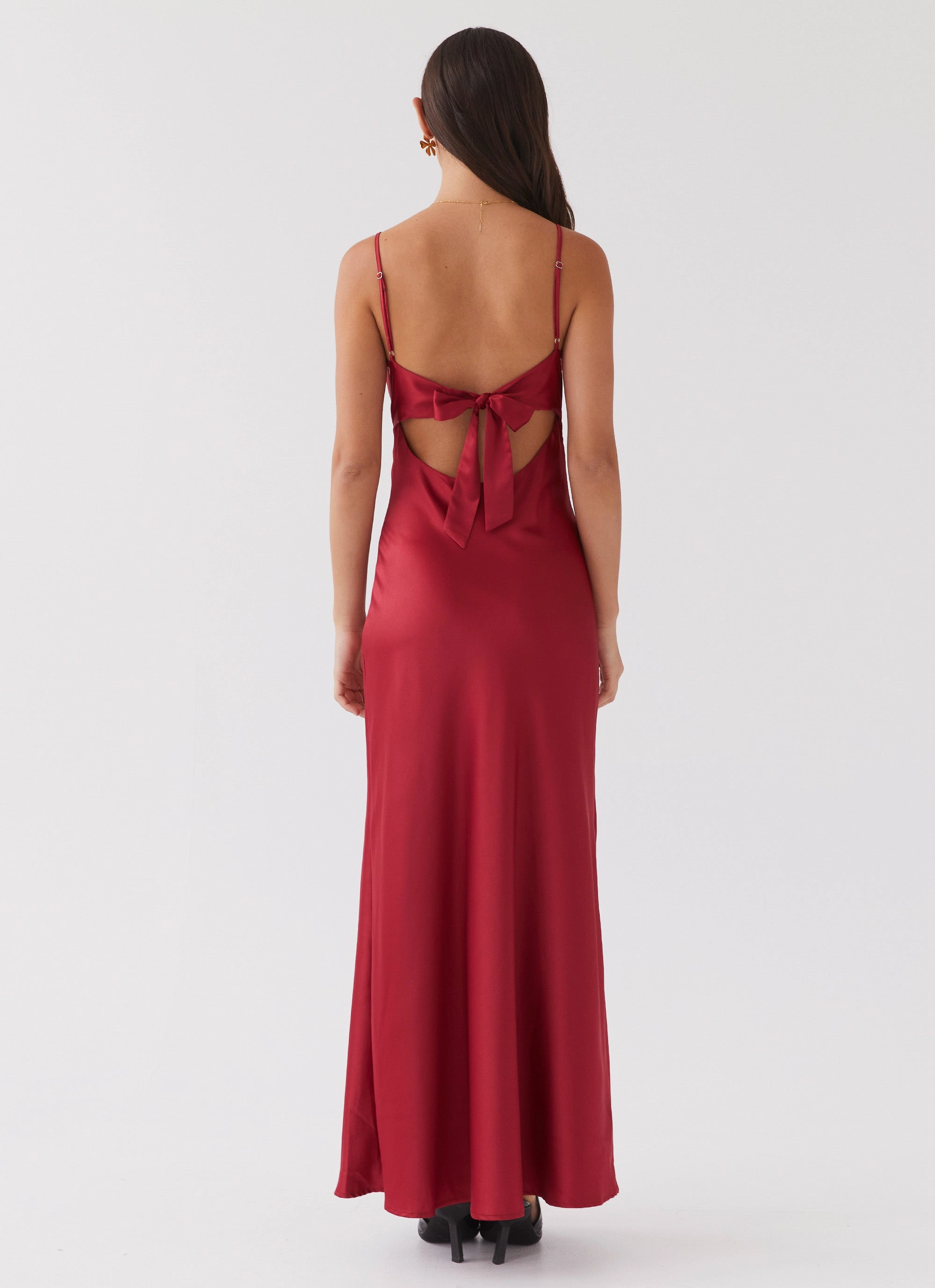 Modern Comfort Flora Satin Maxi Dress - Cherry