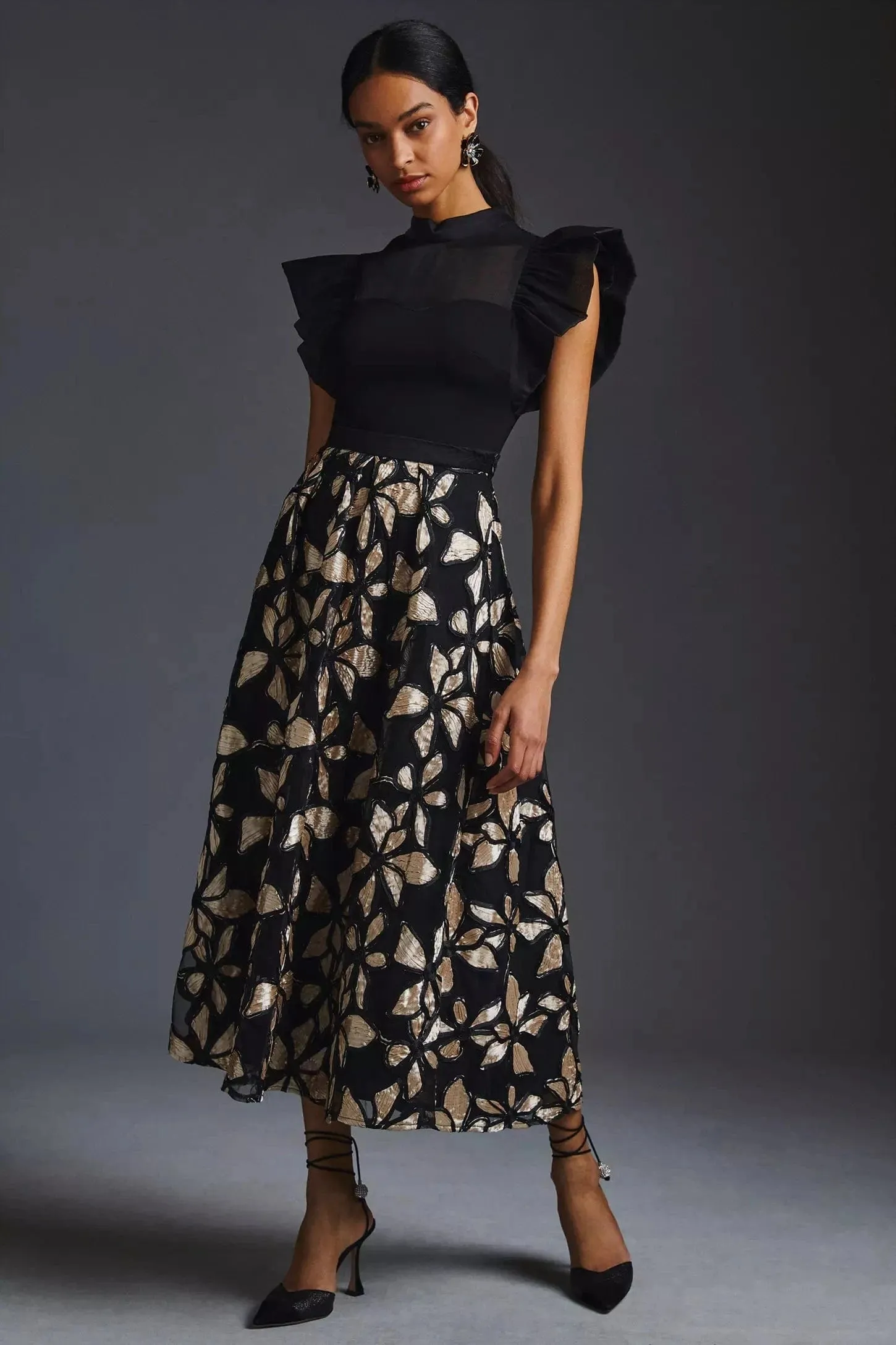 Side Slit Quick Fit Floral Applique Skirt