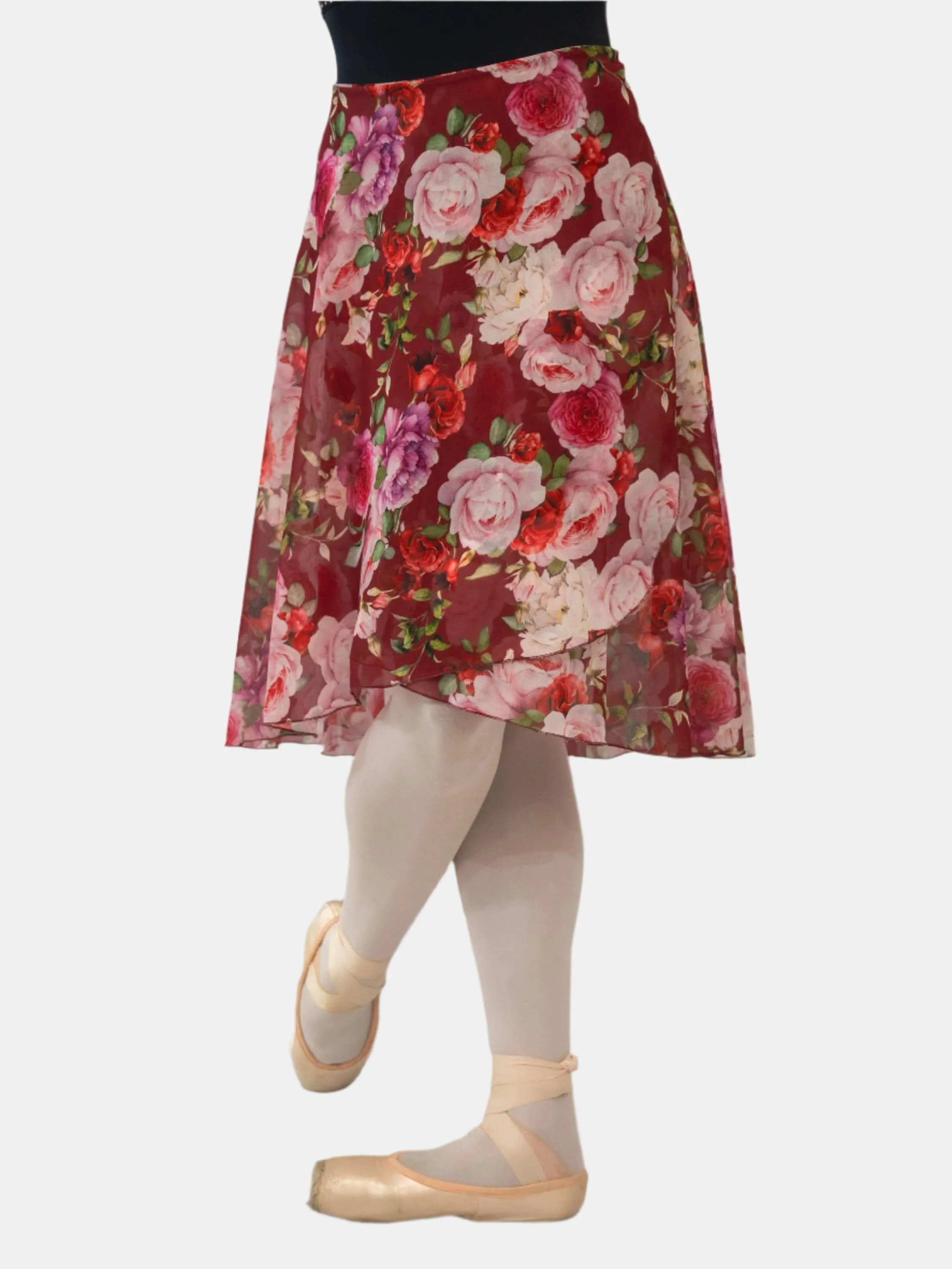 Floral Bordeaux Wrap Long Dance Skirt MP310