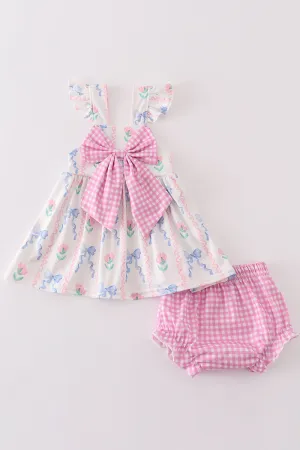 Floral bow girl bloomer set