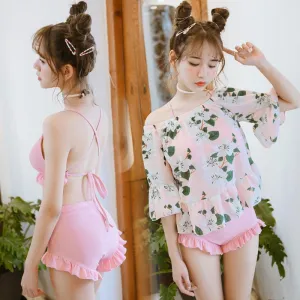 Floral Cover With Bathing Swimsuit Three-Piece AD10071