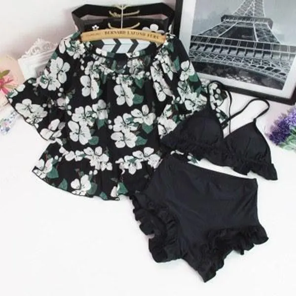 Floral Cover With Bathing Swimsuit Three-Piece AD10071