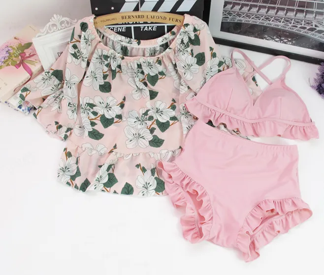 Floral Cover With Bathing Swimsuit Three-Piece AD10071