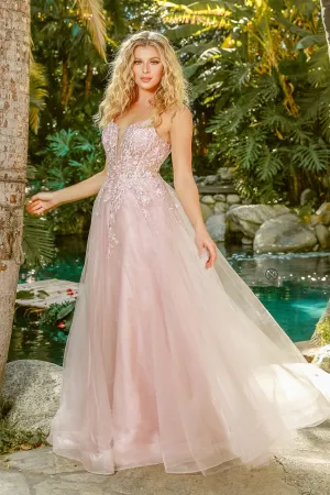 FLORAL EMBELLISHED BEADS BODICE A LINE GOWN_T449