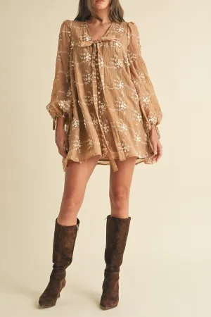 Floral Embroidered Long Sleeve Mini Dress