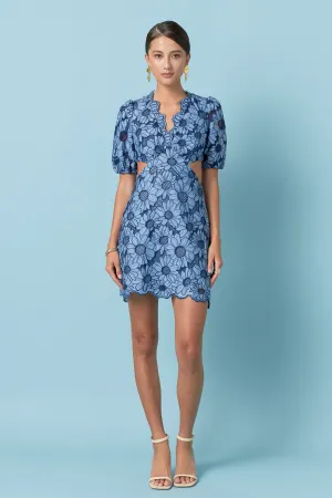 Floral Eyelet Lace Cut Out Scalloped Mini Dress
