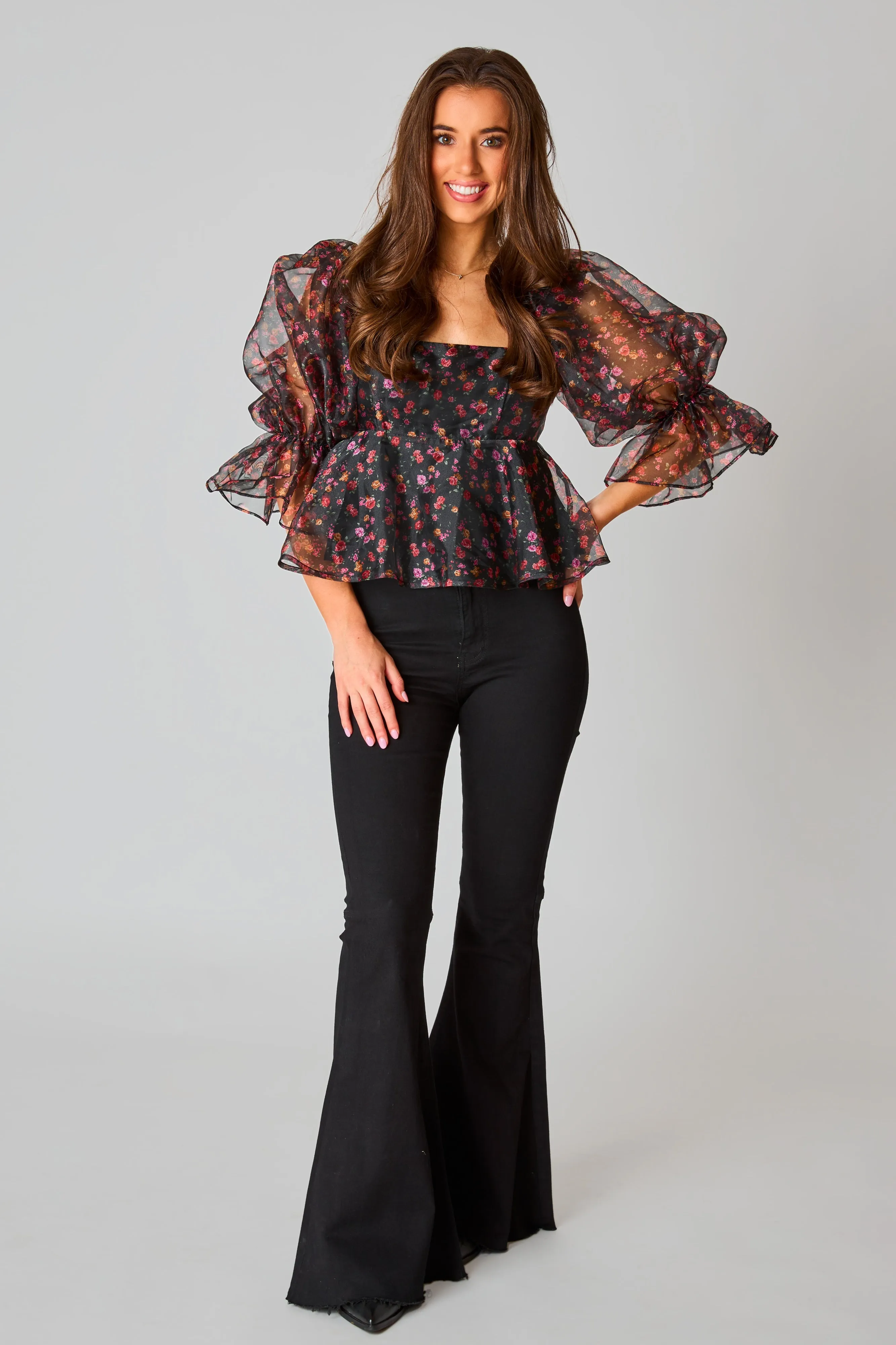 Floral Fantasy Puff Sleeve Top