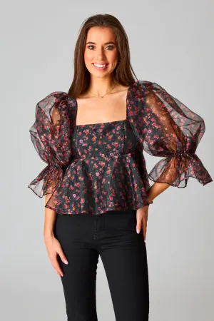 Floral Fantasy Puff Sleeve Top