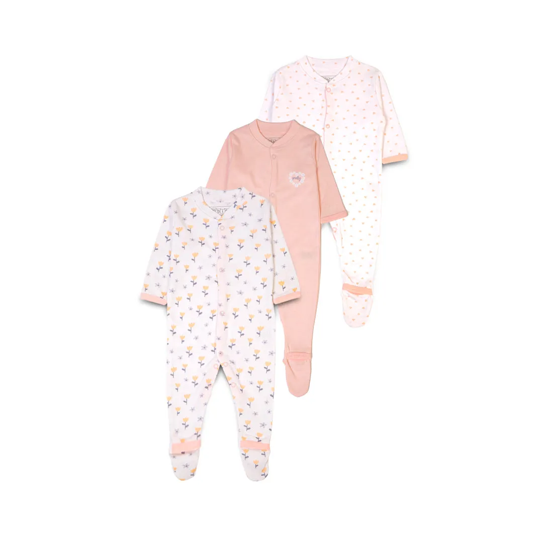 Floral Print Baby Pajamas - Pack of 3