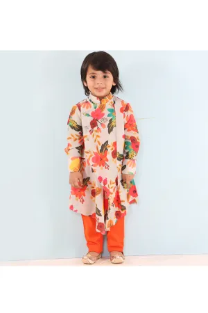 Floral print kurta with churidar set