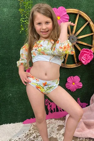 Floral printed girl 3pc girls swimsuits set DLH2334