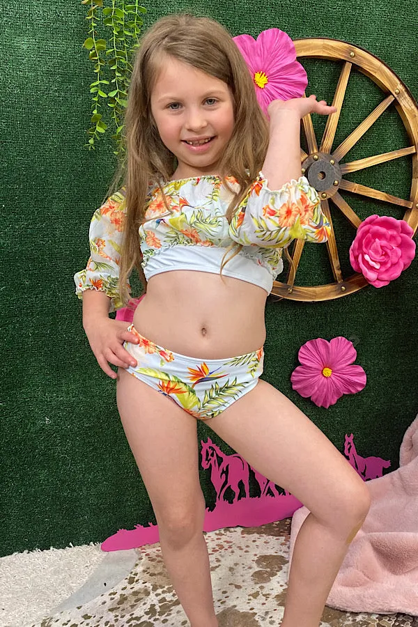 Floral printed girl 3pc girls swimsuits set DLH2334