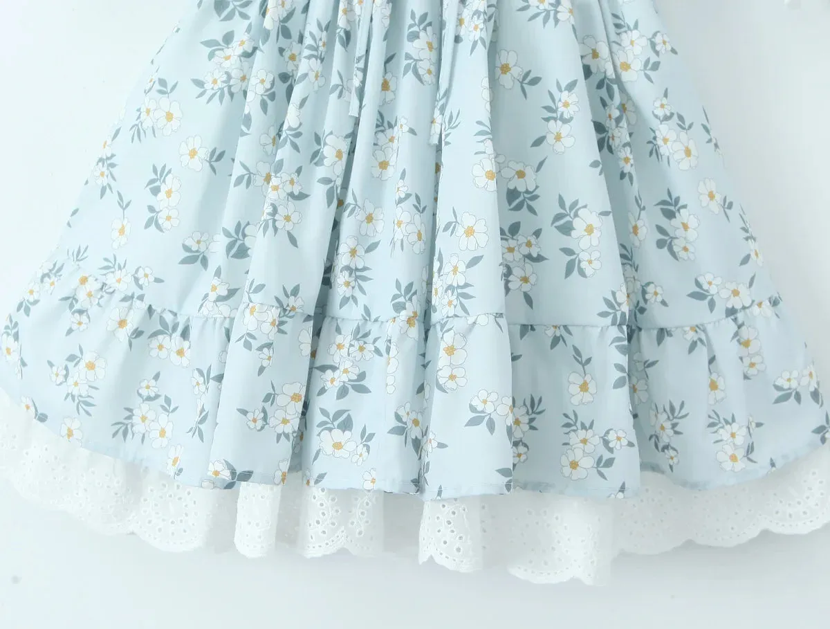 Floral Puff Sleeve Elastic Waist Ruffles Mini Dress