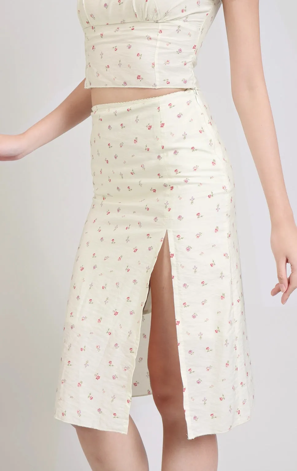 FLORAL PUFF SLEEVE TOP AND SKIRT SET