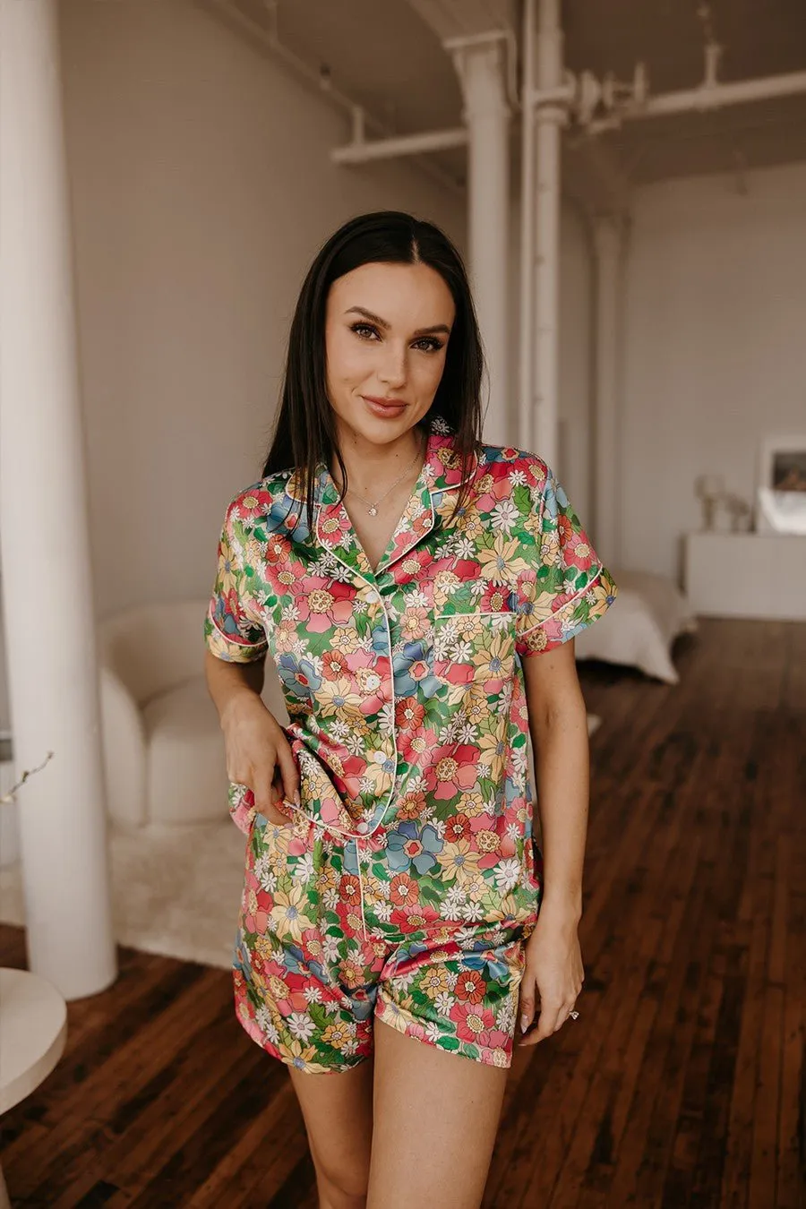 Floral Satin Pajamas Set
