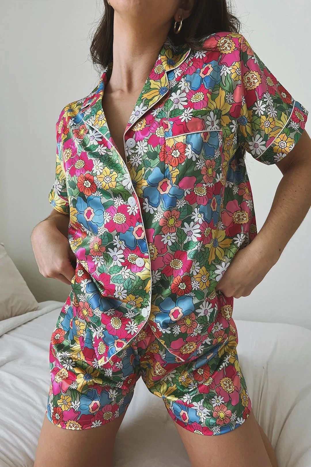 Floral Satin Pajamas Set
