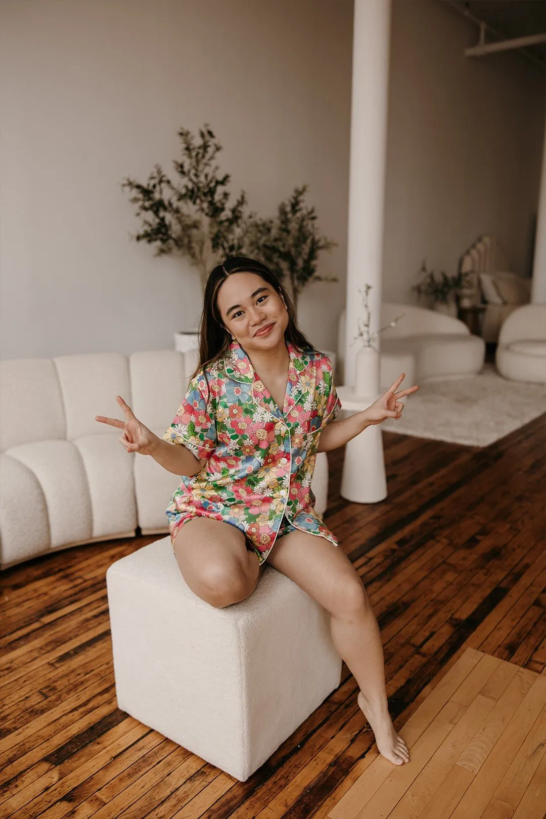 Floral Satin Pajamas Set