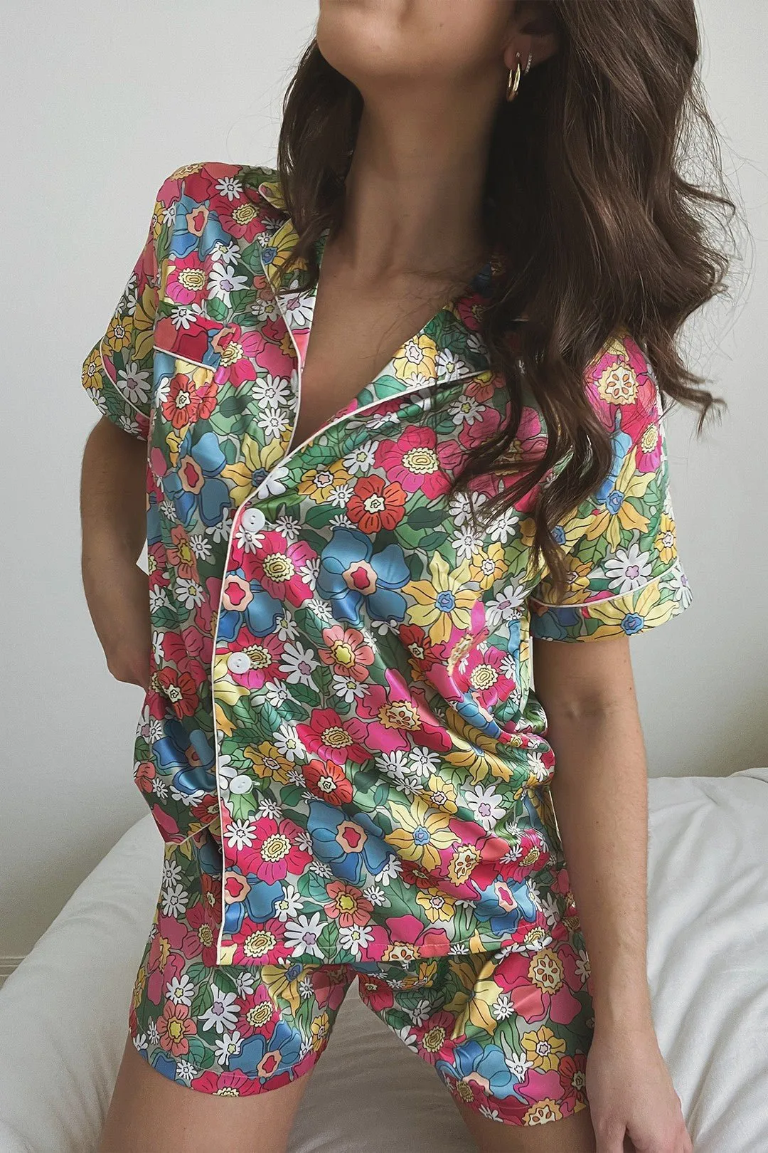 Floral Satin Pajamas Set