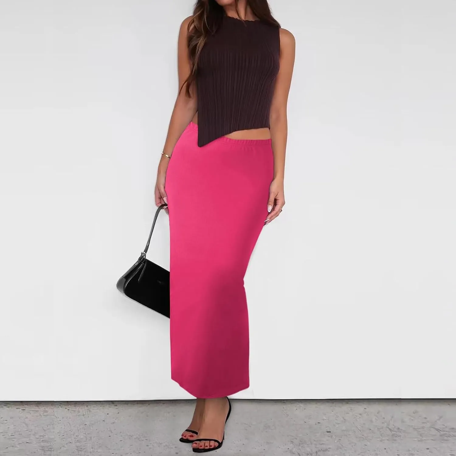 Floral Skirts for Women with Slit High Elastic Waist Casual Trendy Slim Fit Stretchy Long Pencil Skirts Streetwear