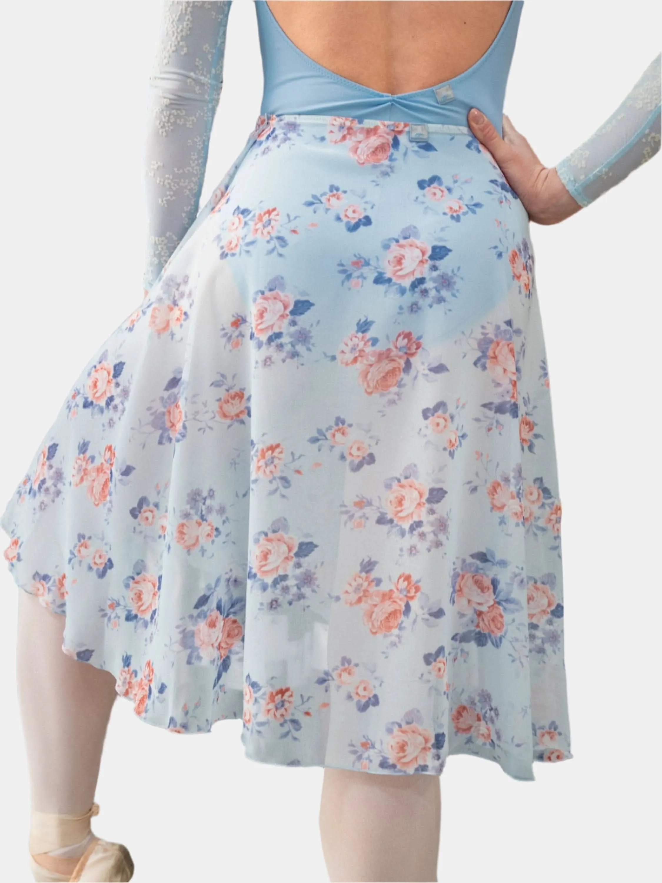Floral Sky Blue Wrap Long Dance Skirt MP310