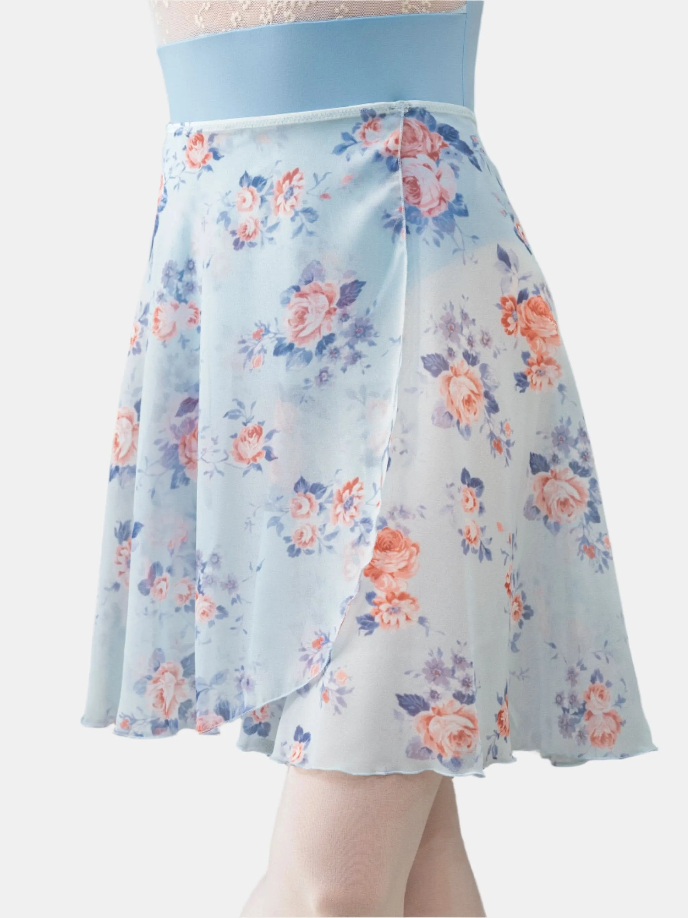 Floral Sky Blue Wrap Long Dance Skirt MP339