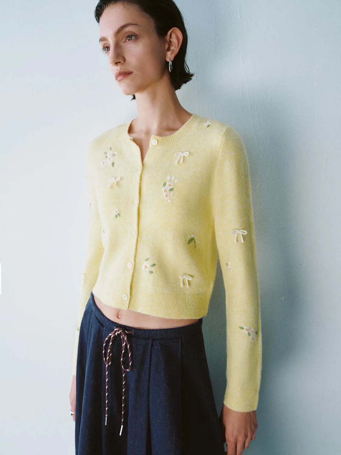 Flower Decor Knitted Cardigans
