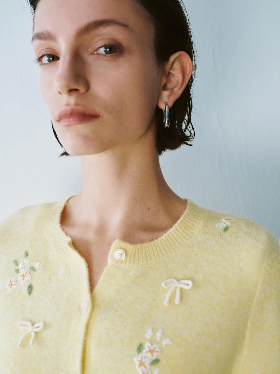 Flower Decor Knitted Cardigans