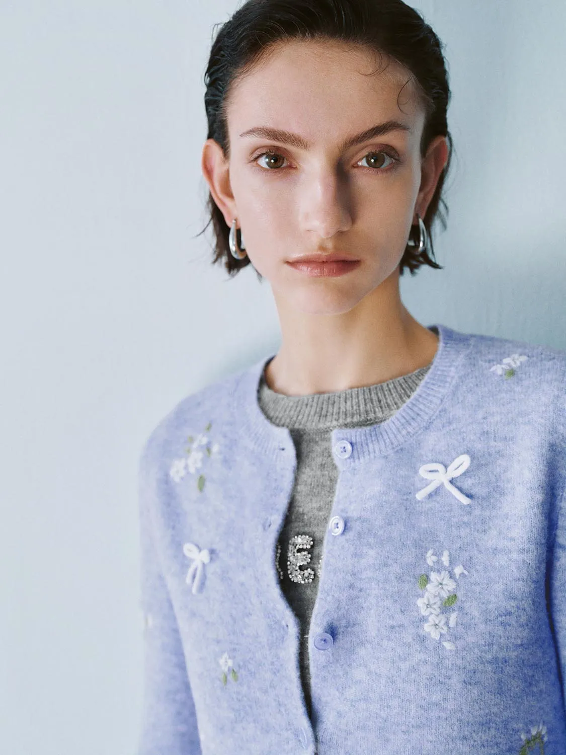 Flower Decor Knitted Cardigans
