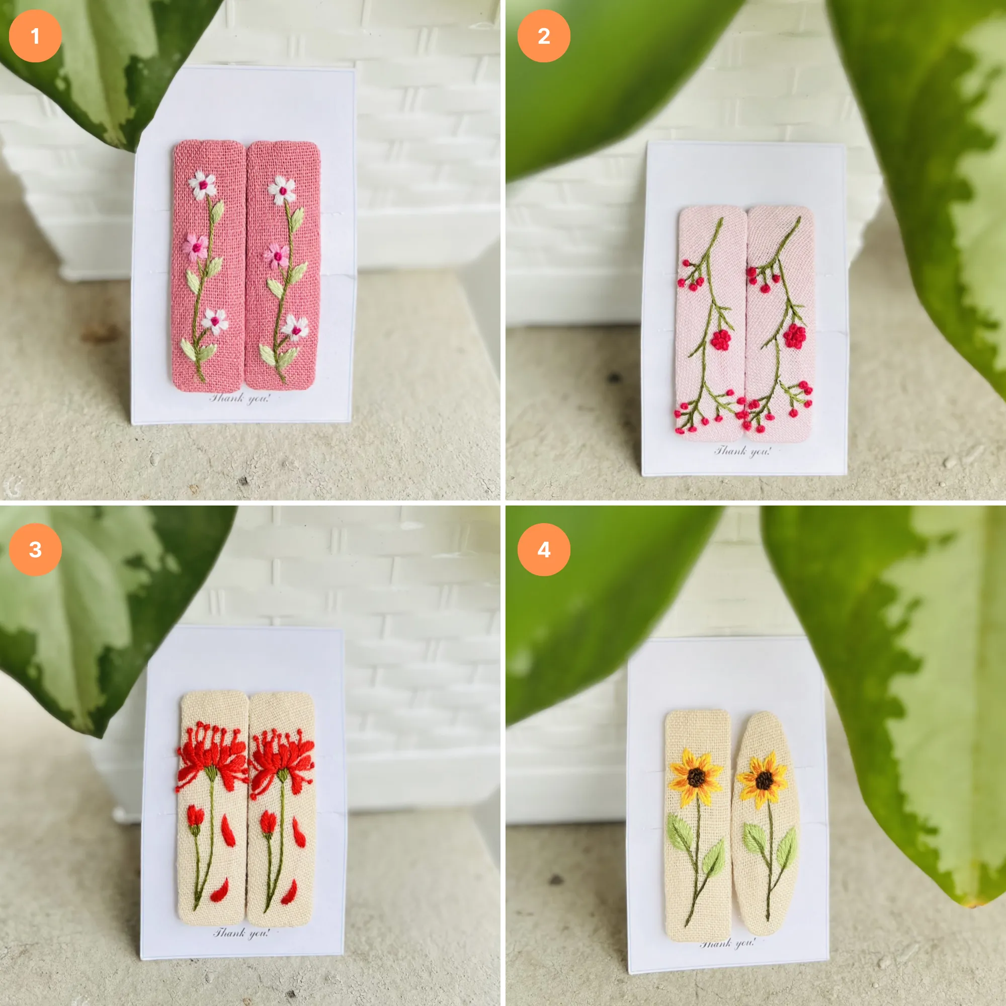Flower Linen Hair Clips, Handmade Floral Embroidered Hair Clips, Floral Hair Clip, Hair Barrettes, Bridesmaid Gift, Christmas Gift