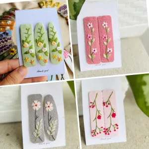 Flower Linen Hair Clips, Handmade Floral Embroidered Hair Clips, Floral Hair Clip, Hair Barrettes, Bridesmaid Gift, Christmas Gift