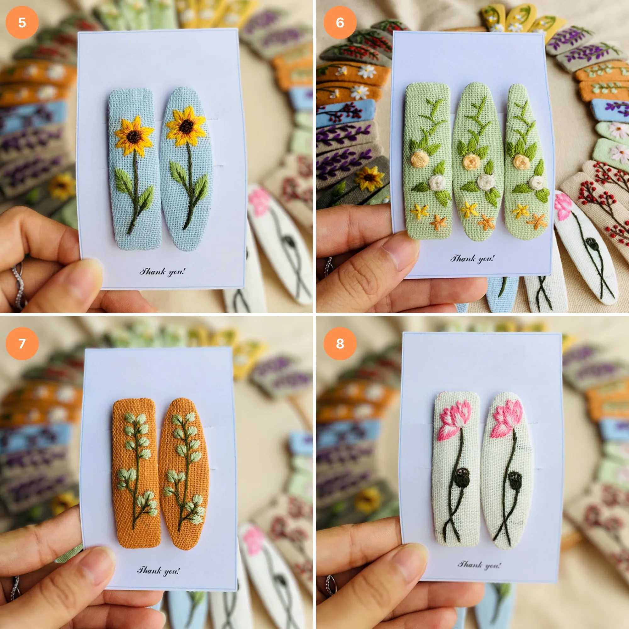 Flower Linen Hair Clips, Handmade Floral Embroidered Hair Clips, Floral Hair Clip, Hair Barrettes, Bridesmaid Gift, Christmas Gift