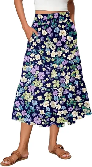 Flowy Skirts for Women High Waist Long A-Line Boho Maxi Skirt for Summer Beach