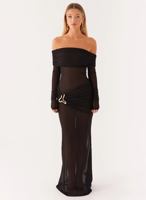 flowy silhouette Liberty Maxi Dress - Black Pastel-Tone Matte-Lining Liberty Maxi Dress - Black