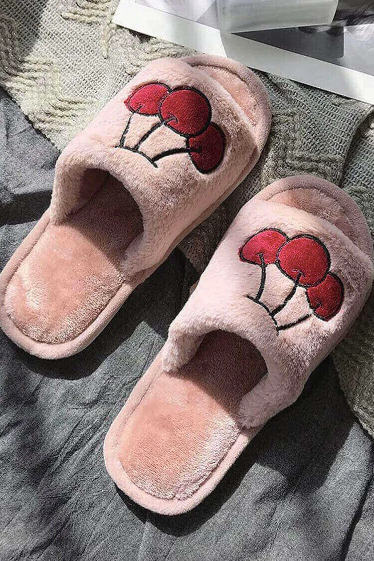 Fluffy Indoor Slippers (Cherry)