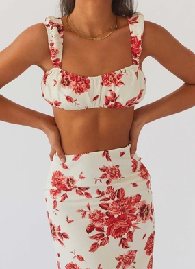 Fluid Drape Material Valencia Villa Bralet Top - Rosa Floria DoubleStitching Wrinkle Free Texture Valencia Villa Bralet Top - Rosa Floria