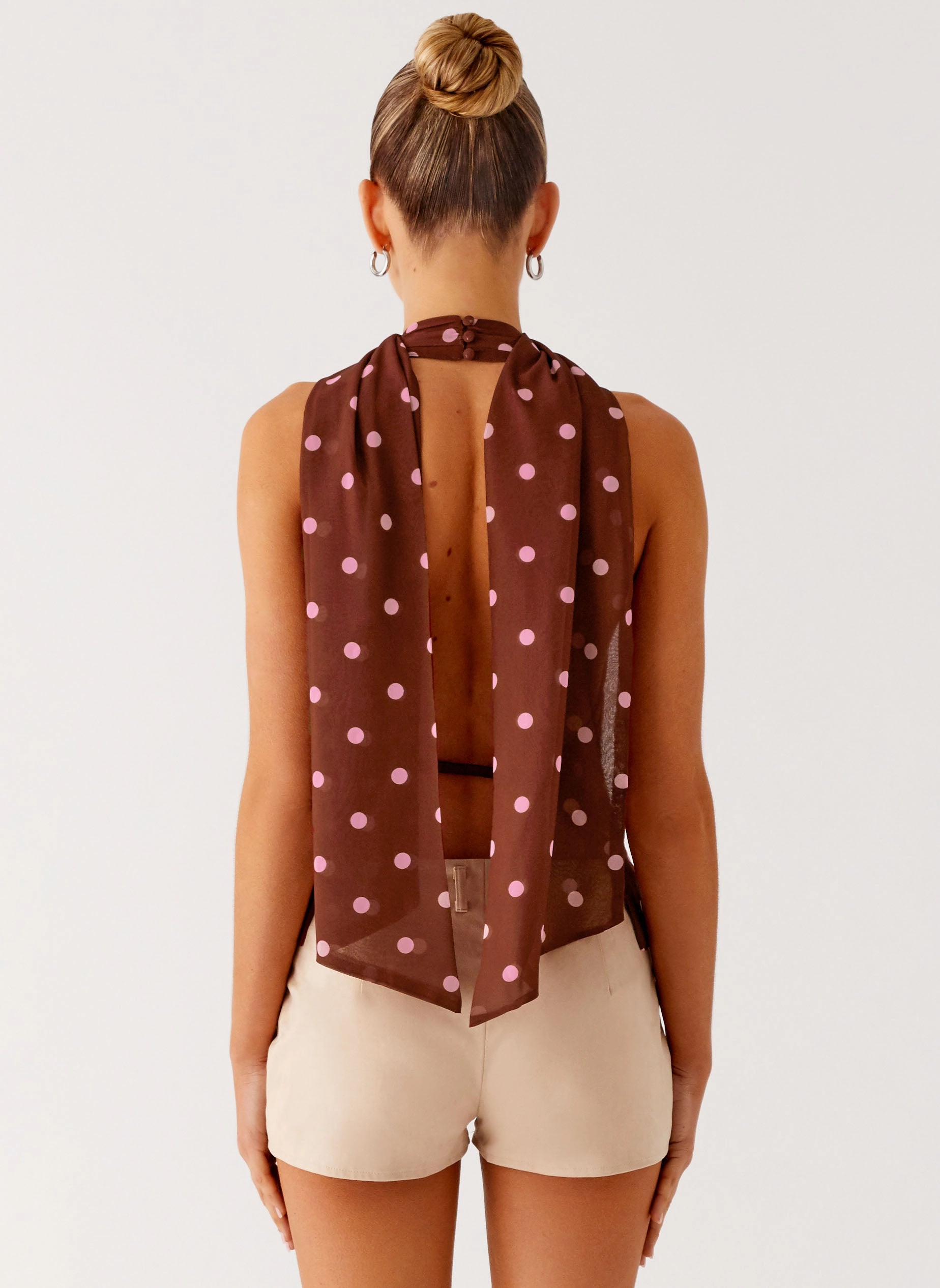 VNeckReinforcement Stealing Love Scarf Top - Chocolate Strawberry Dot