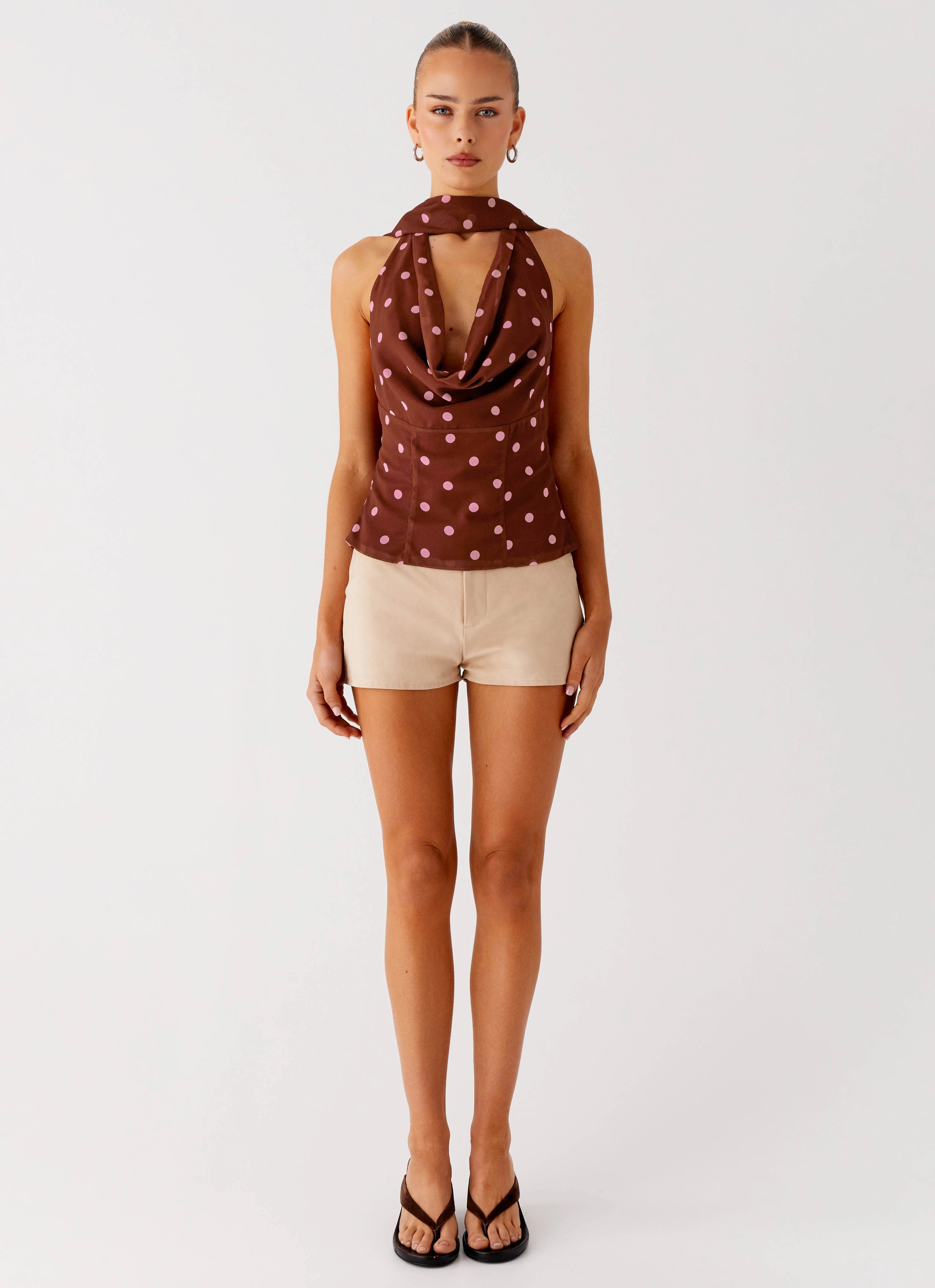 Stealing Love Scarf Top - Chocolate Strawberry Dot Wind Resistant Fabric Reinforced Hemline