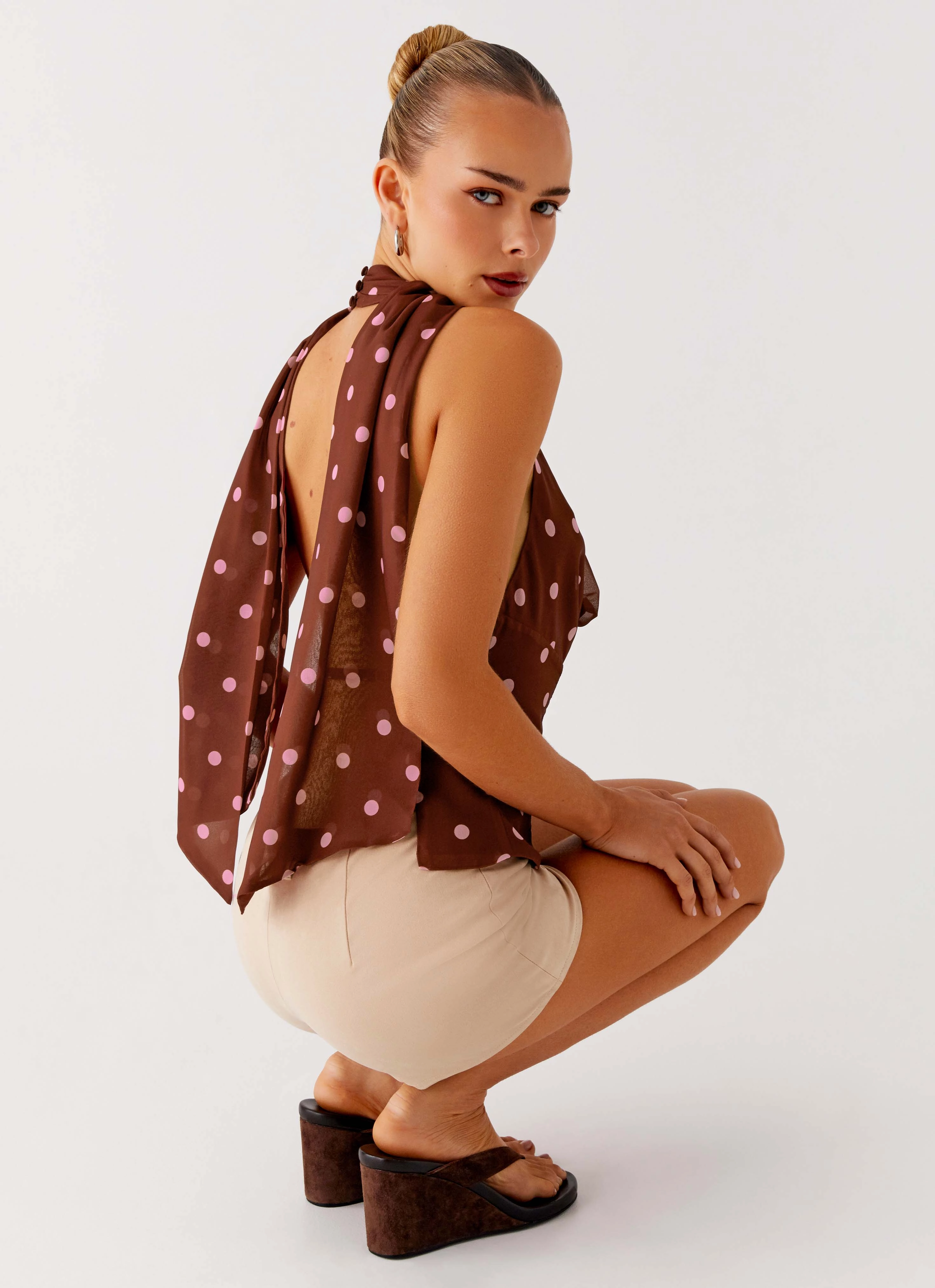 Stealing Love Scarf Top - Chocolate Strawberry Dot Bonded Seam Innovation