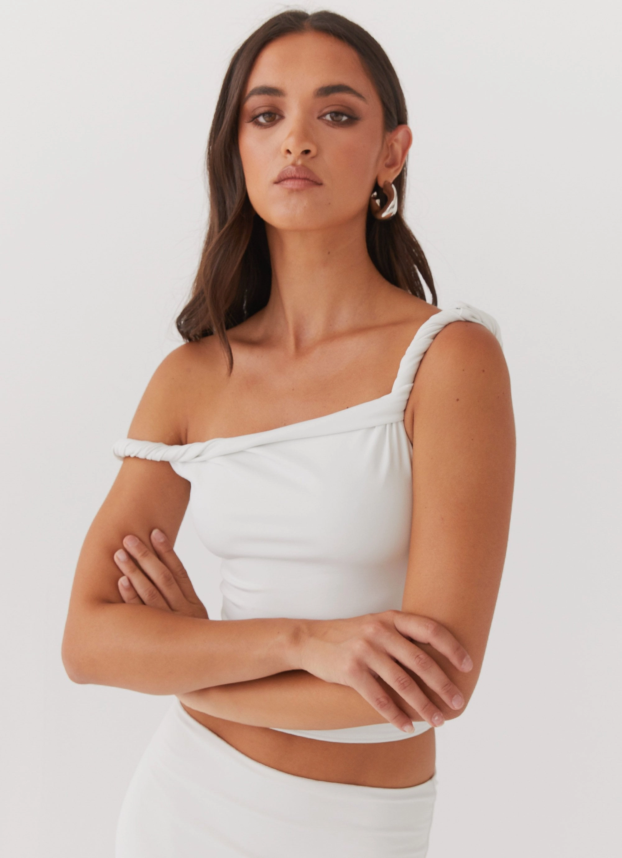 AthleticInspired Solace Soul Twist Shoulder Top - Ivory