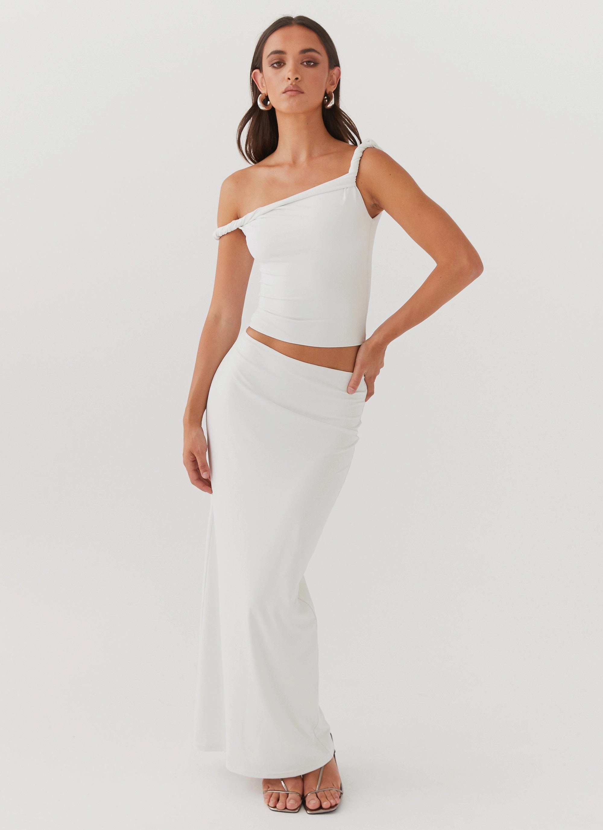 Solace Soul Twist Shoulder Top - Ivory Reinforced Buttonholes Microfiber Material