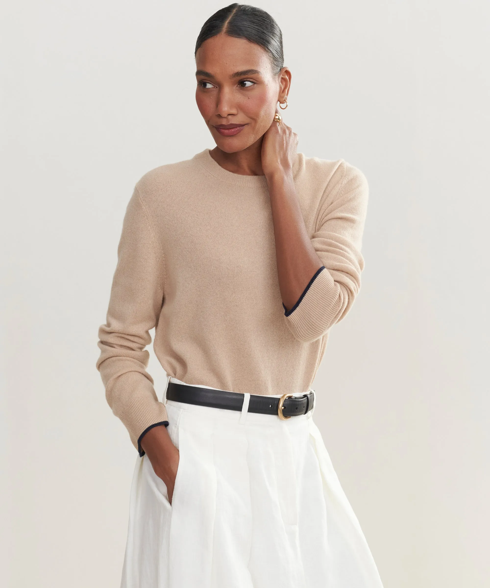 Ribbed Collar Style Flynn Cashmere Crewneck