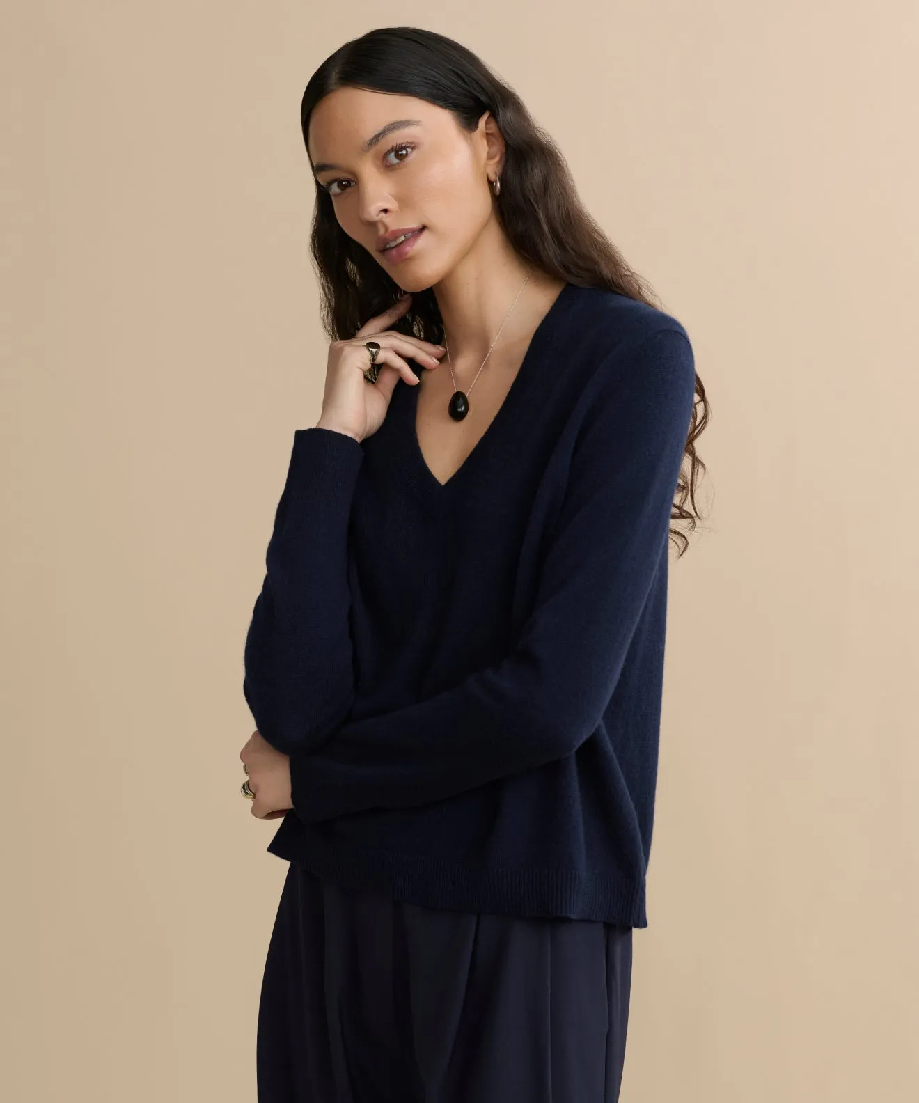 ZeroWastePattern Ribbed Collar Style Flynn Cashmere Sweater