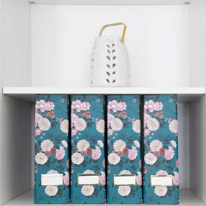 Foldable Magazine File Holder with Gold Label Holder - Set of 4 - Floral and Teal