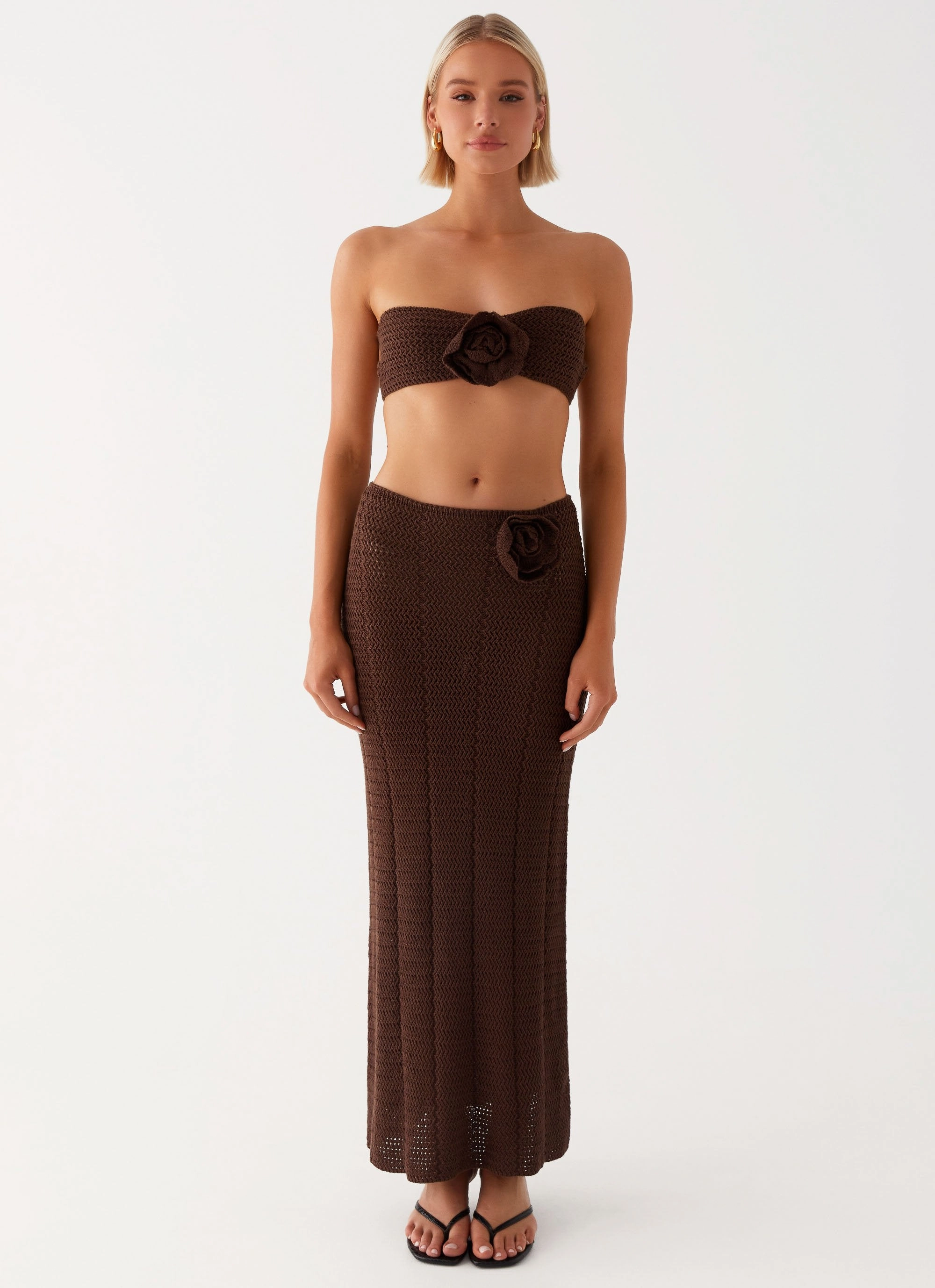 Kelcie Rose Crochet Bandeau Top - Chocolate DoubleLayeredShoulders