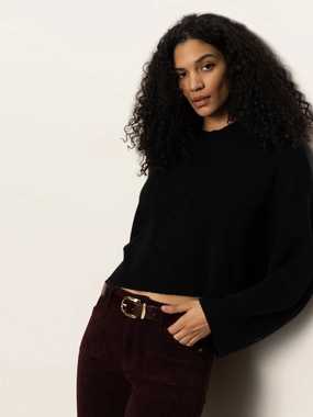 Forever Wool Cashmere Popover Black Drape Neck elastic waistband Forever Wool Cashmere Popover Black