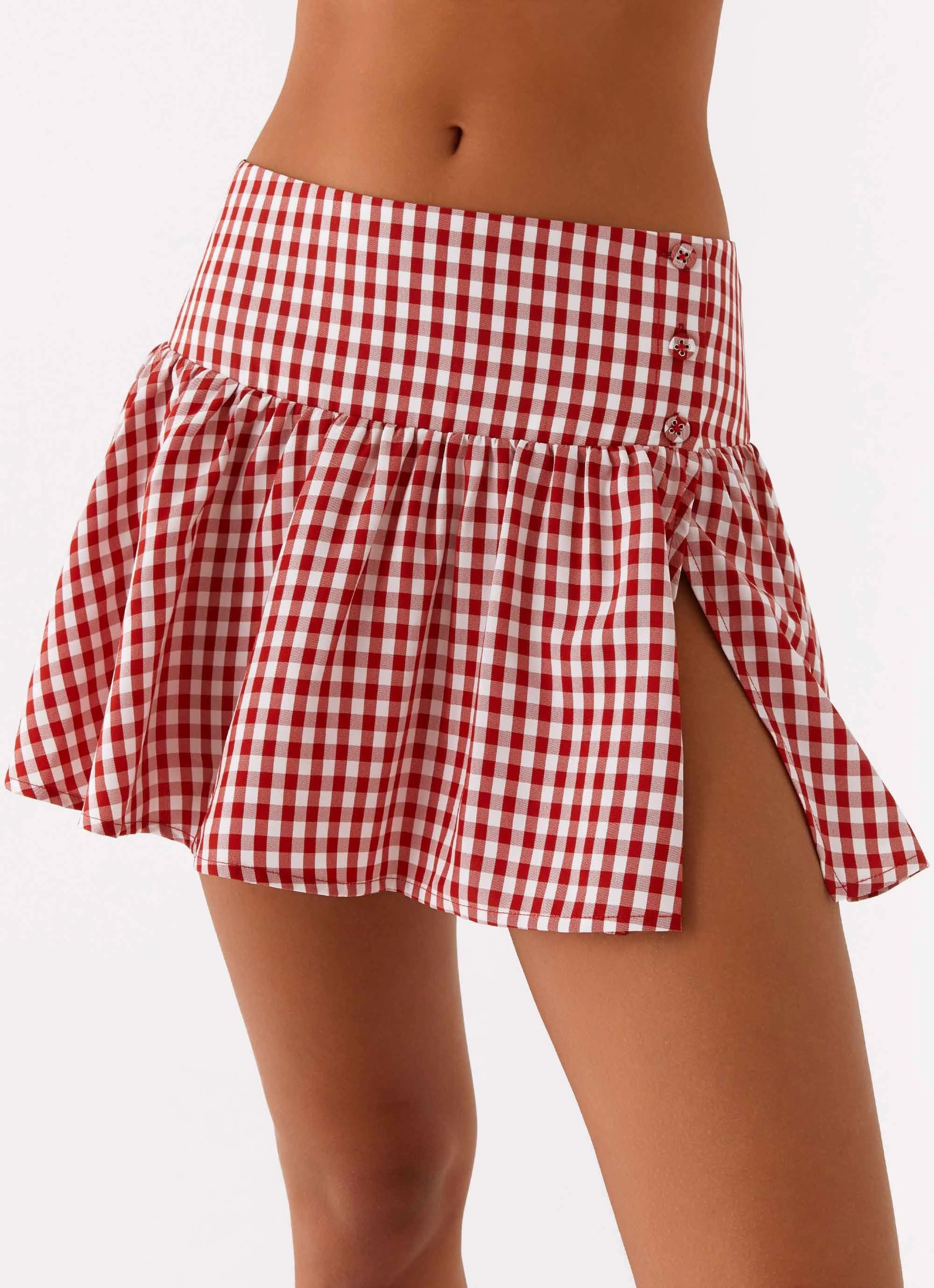 Bellamy Mini Skirt - Red Gingham Breathable Material All Season
