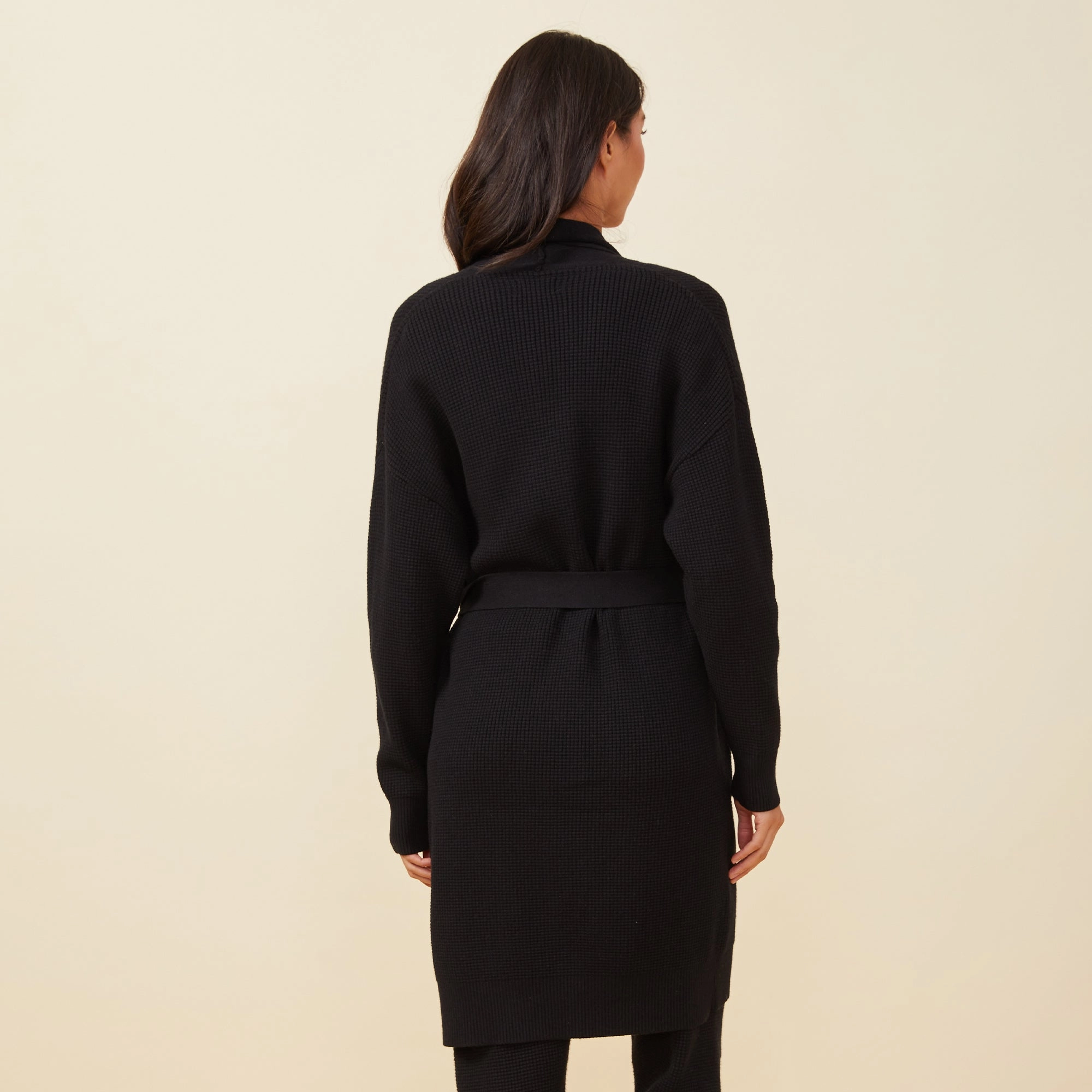 Soft Knit Waffle Long Cardigan High Collar Design