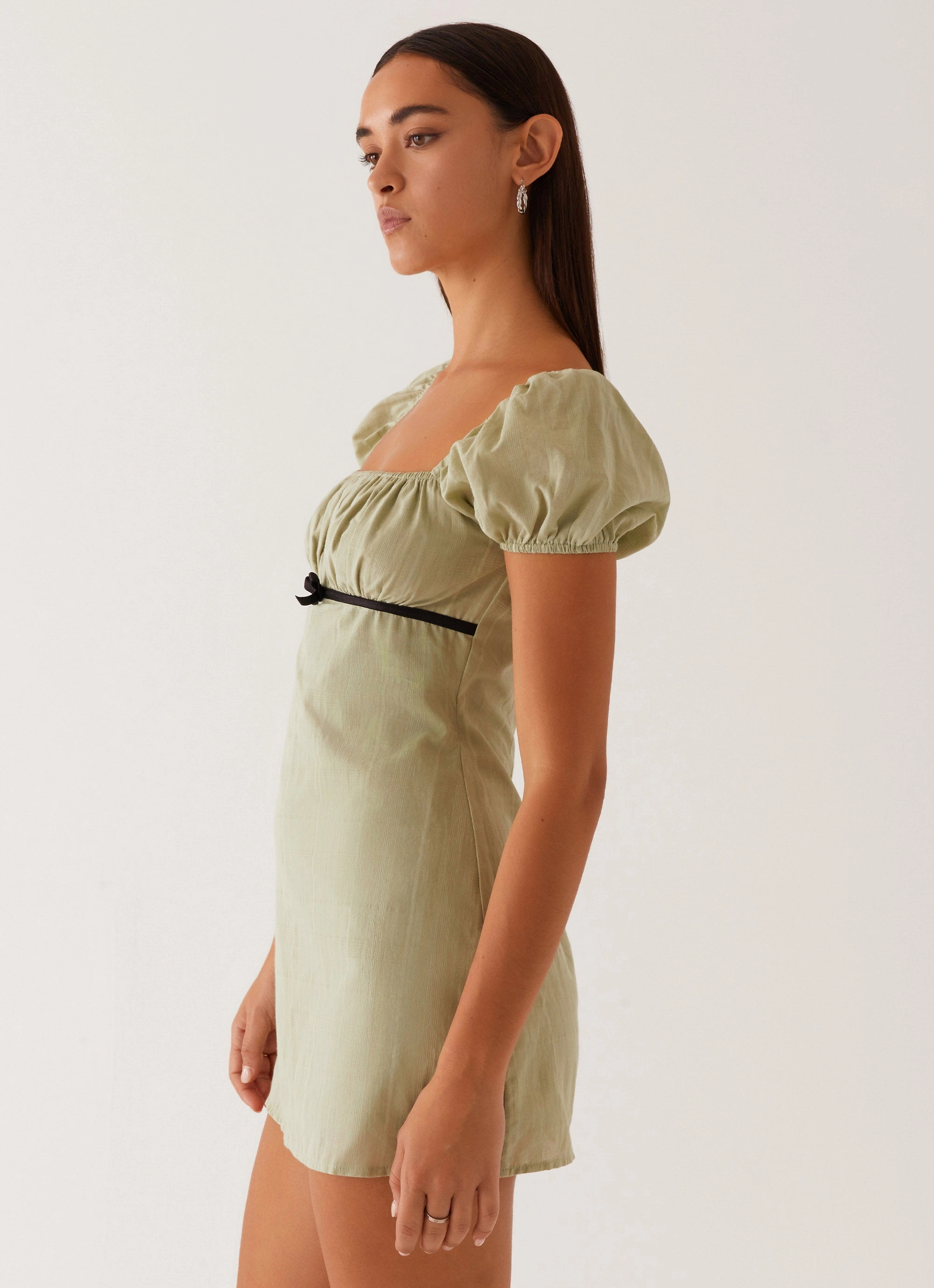 Fran Mini Dress - Pastel Green Flowy Layers Textured Flow