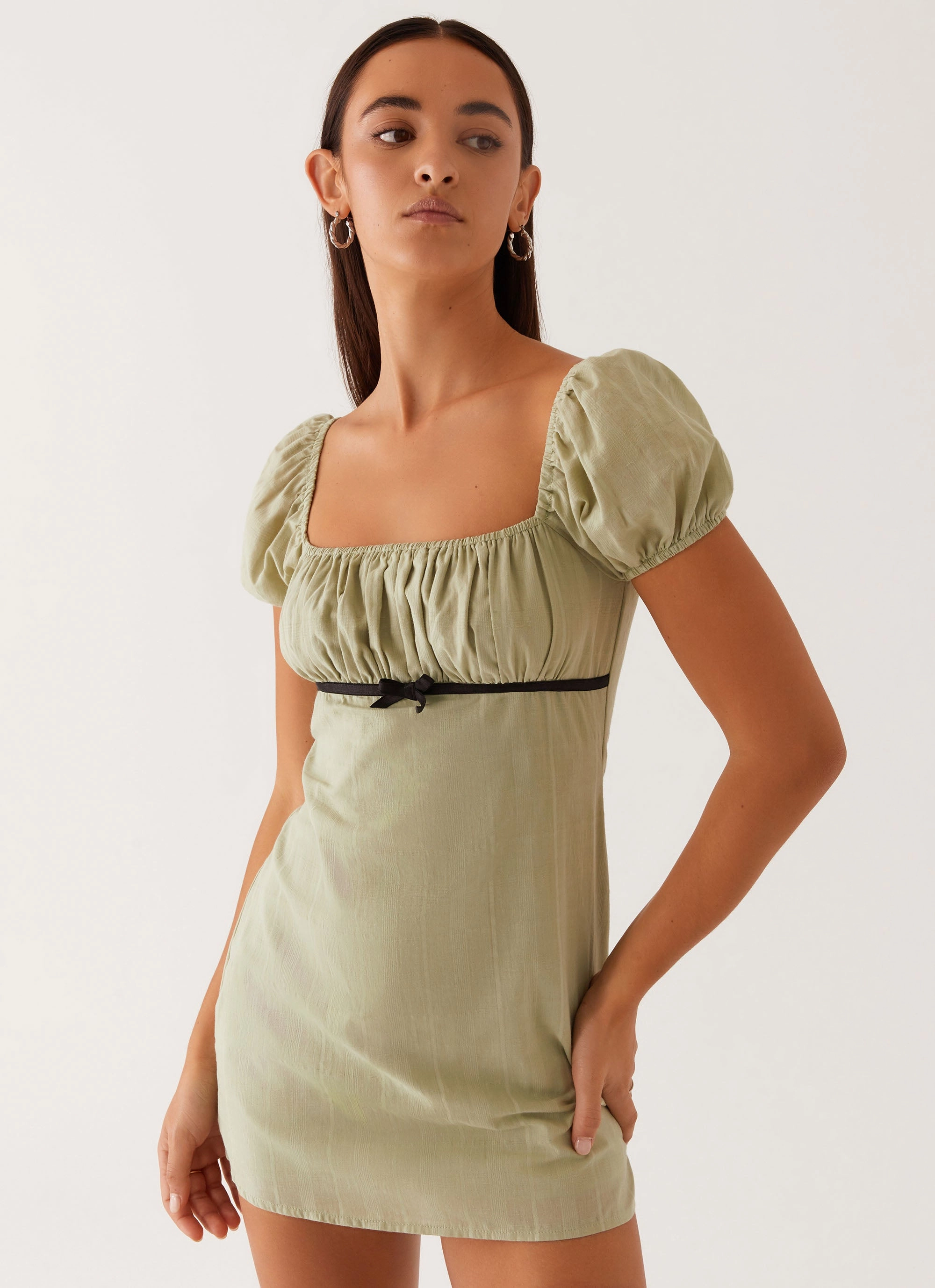 Fran Mini Dress - Pastel Green Modern Waist